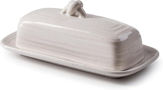 ROSCHER Ceramic Butter Dish w Handle (Avalon White Speck) Modern Dish and Plate Combo Classic Rus... | Amazon (US)