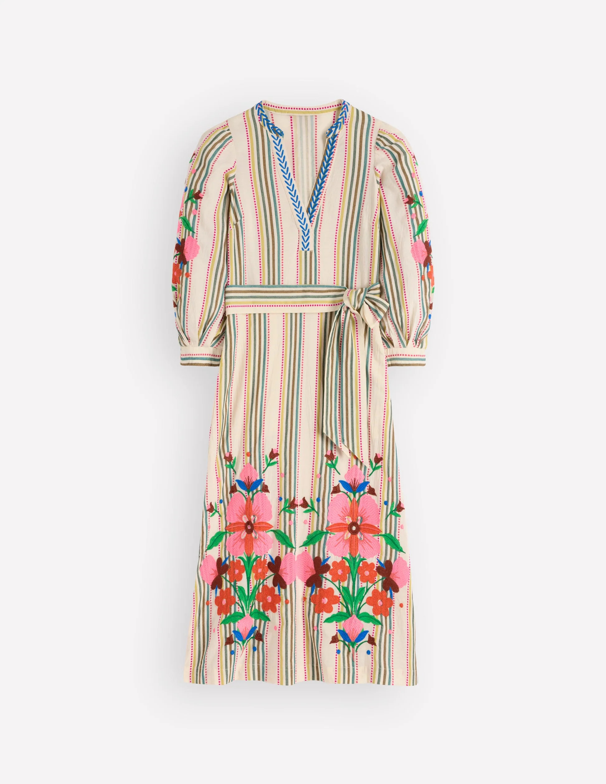 Octavia Cotton Dress-Multi Embroidery Stripe | Boden (US)
