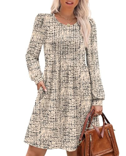 OFEEFAN Fall Dresses for Women 2025 Long Sleeve Sweater Dress Winter Clothing Tunic Dress with Pockets Fall Outfits Clothes Beige S | Amazon (US)