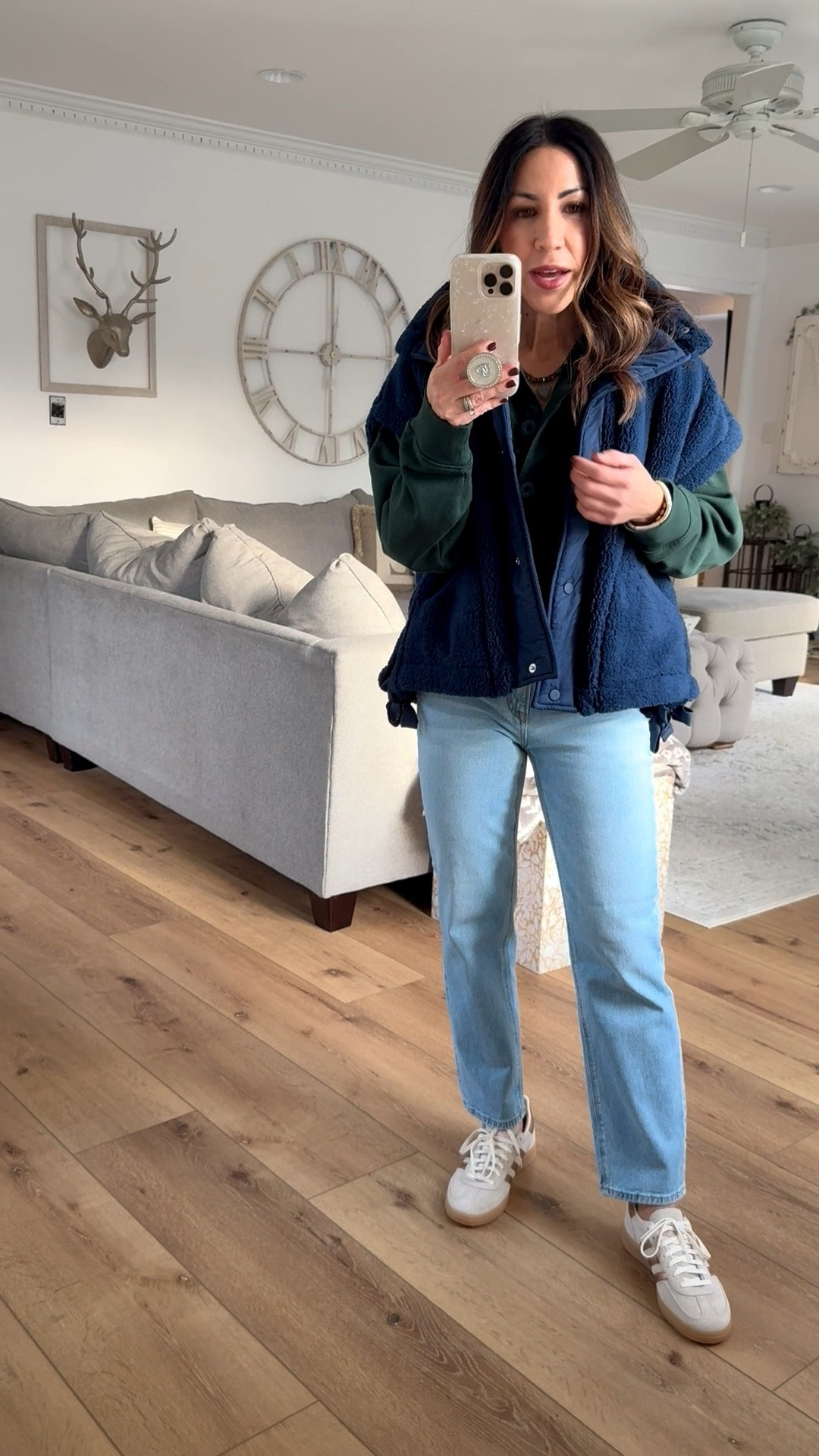 Vest XS, sweatshirt small, jeans 0 X-short. Sneaker size down.

#LTKFindsUnder50 #LTKFindsUnder100 #LTKSaleAlert