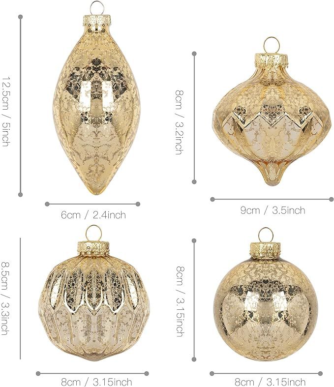 KI Store Mercury Glass Christmas Ornaments Set of 8 Champagne Gold Hanging Christmas Balls Finial... | Amazon (US)