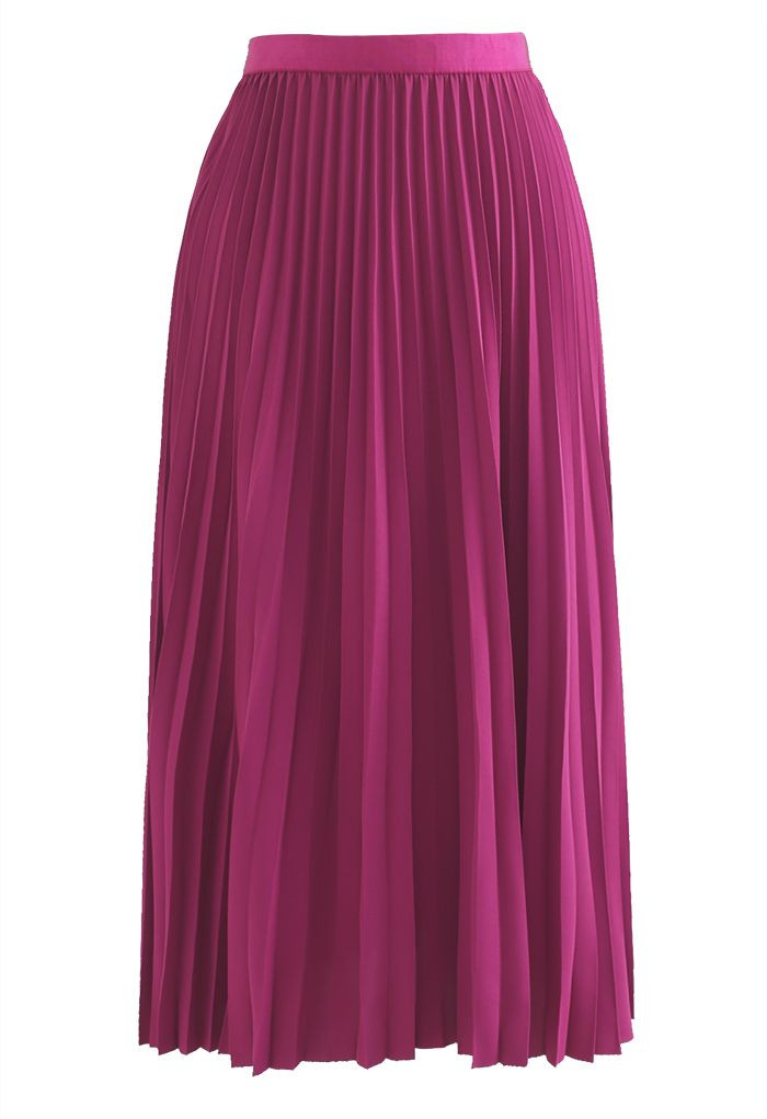 Simplicity Pleated Midi Skirt in Magenta | Chicwish