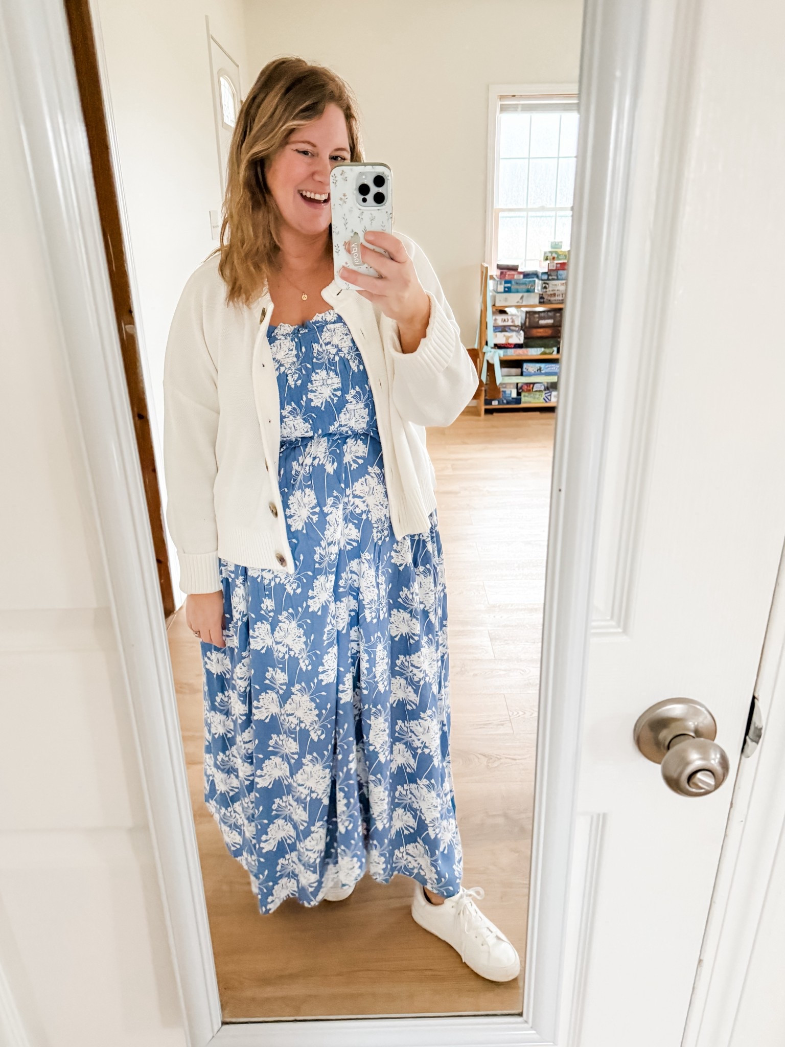 Teacher outfit! Wearing an XL in my dress and quince cardigan. Also have the cardigan in a large and prefer that so go TTS.  My white sneakers are almost sold out so linked similar  

#LTKBump #LTKMidsize #LTKWorkwear