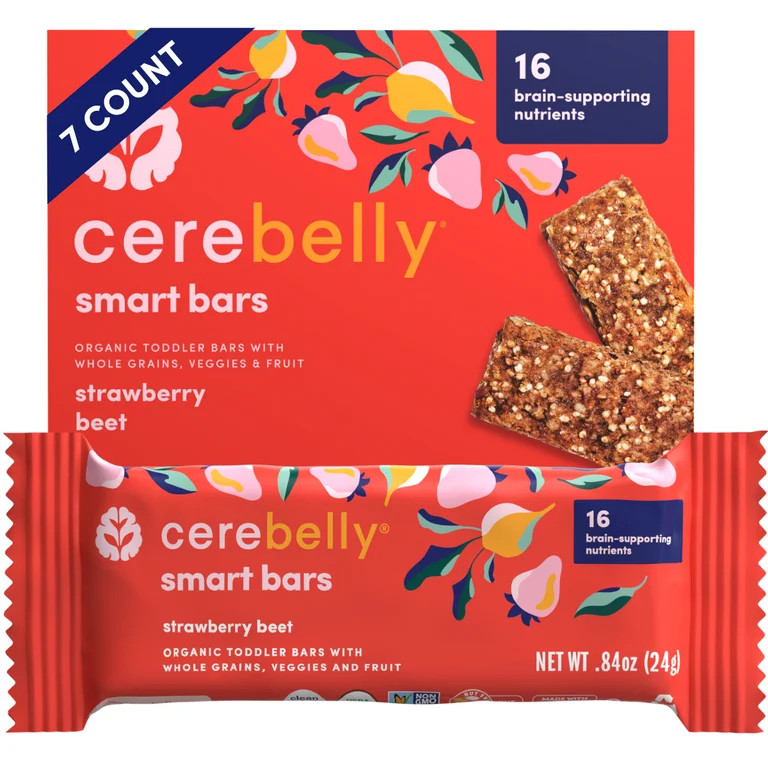Cerebelly Organic Strawberry Beet Smart Snack Bar, Toddler Food (7 Count) | Walmart (US)