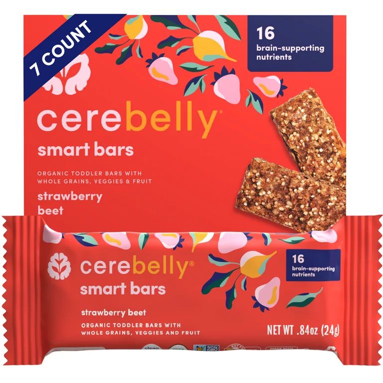 Cerebelly Organic Strawberry Beet Smart Snack Bar, Toddler Food (7 Count) | Walmart (US)