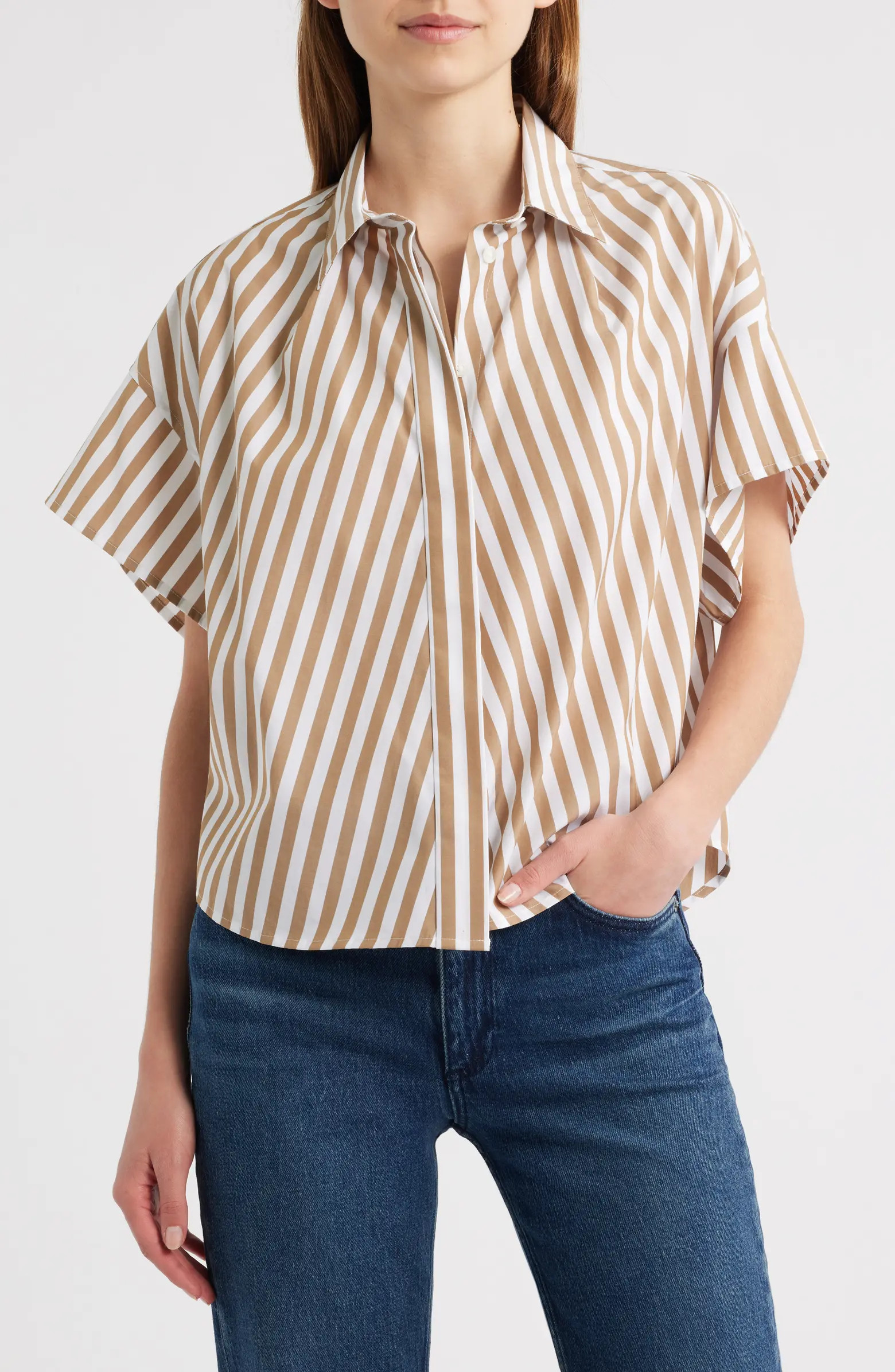 rag & bone Maura Stripe High-Low Cotton Poplin Button-Up Shirt | Nordstrom | Nordstrom