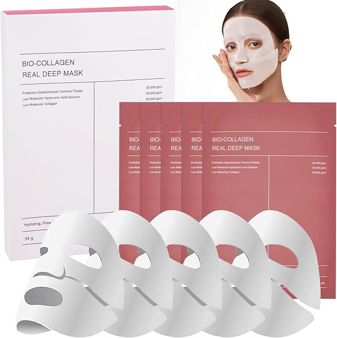 5Pcs Bio Collagen Face Mask Overnight, Real Deep Mask, Hydrating Overnight Hydrogel Mask, Collage... | Amazon (UK)