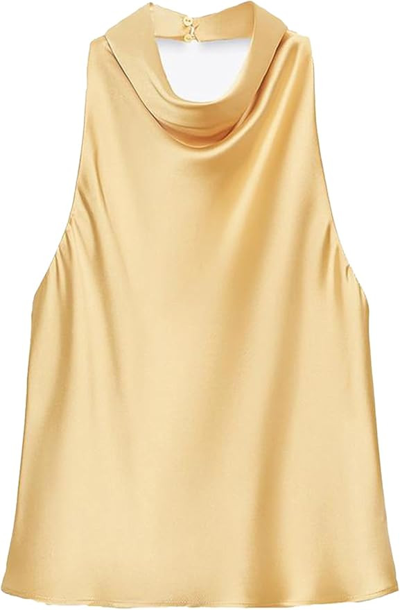Women's Satin Tank Top Backless Halter Neck Camisole Elegant Draped Front Loose Fit Sexy Summer T... | Amazon (US)