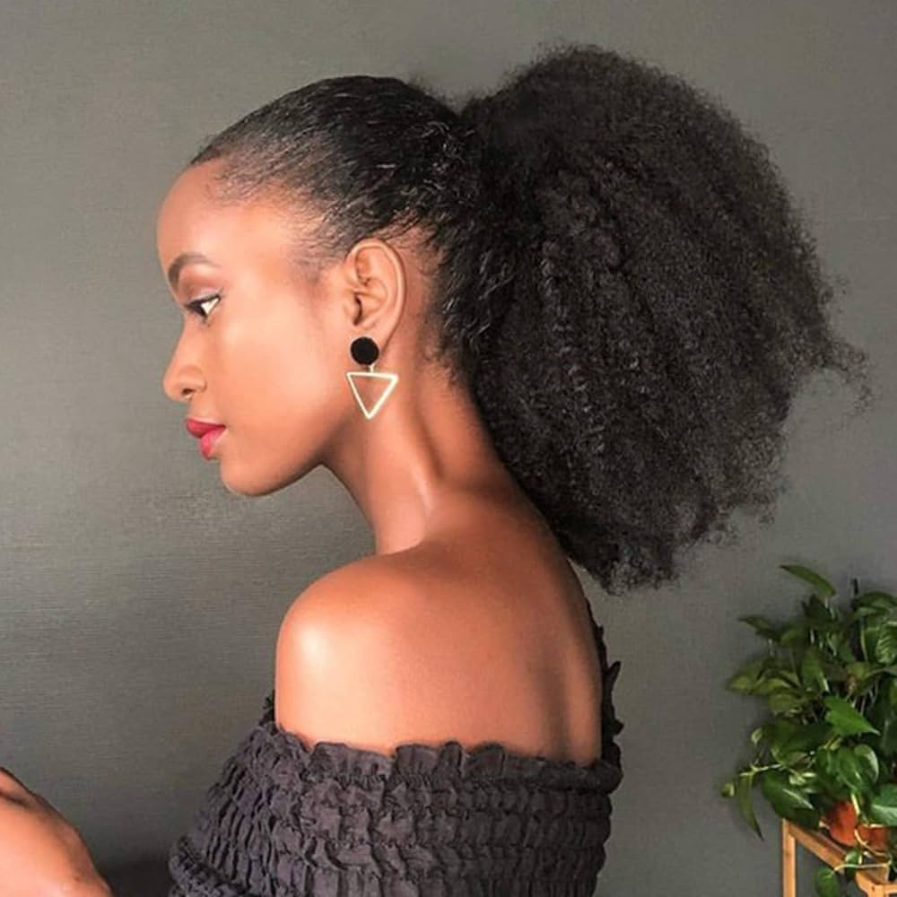 Afro Puff Drawstring Ponytail Human Hair Bun For Black Women 150% Density 10A Brazilian Virgin Hu... | Amazon (US)