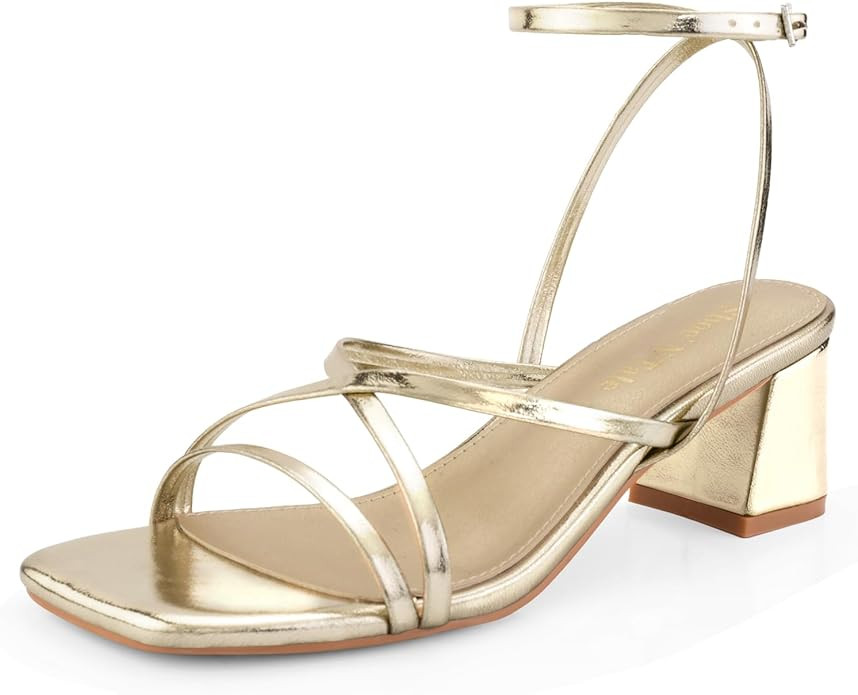 Shoe'N Tale Women's Strappy Heels Low Chunky Block Platform Heels for Women Square Open Toe Ankle... | Amazon (US)