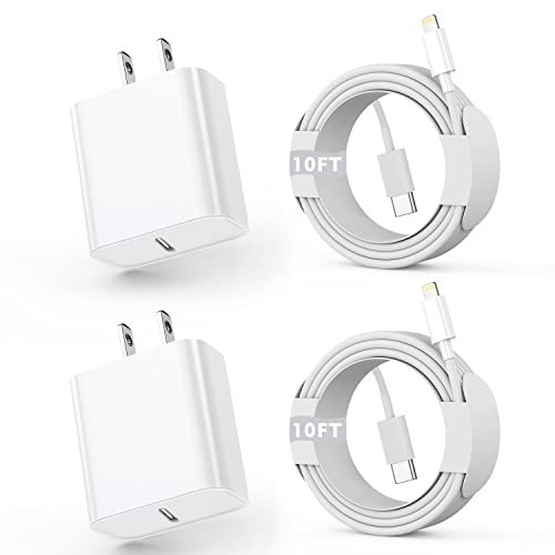 iPhone Fast Charger, [Apple Certified] 2Pack 10FT Extra Long Fast Charging USB C to Lightning Cable Cords with PD USB C Wall Charger Block for Apple iPhone 14/13/12/11/Pro/Pro Max/11/Xs Max/XR/X, iPad | Amazon (US)