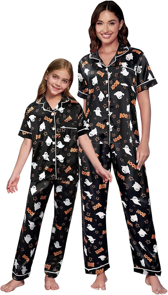 Mommy and Me Pajamas Mother Daughter Family Matching Sleepwear Button Down Silky Satin Nightwear | Amazon (US)