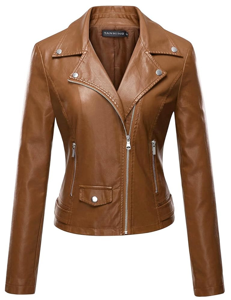 Tanming Women's Faux Leather Moto Biker Short Coat Jacket | Amazon (US)