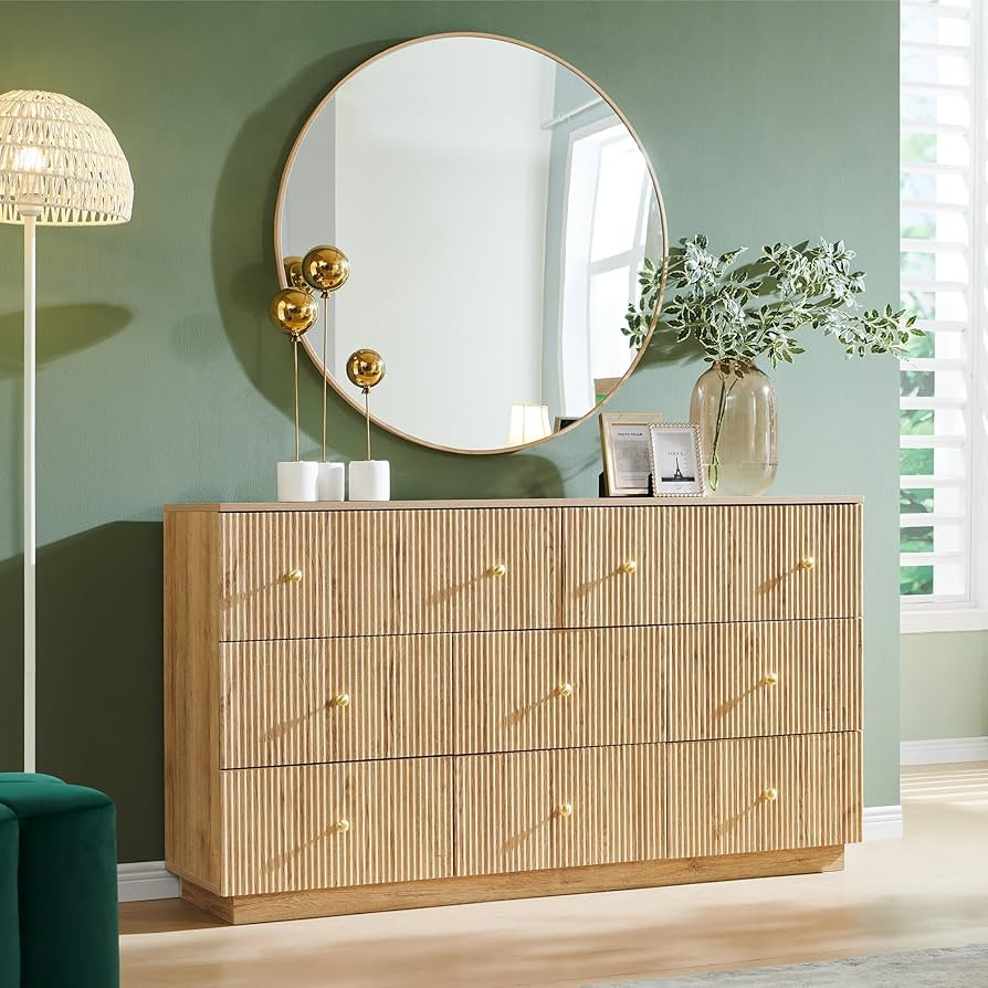 Fluted Dresser for Bedroom, 55" W 8 Drawer Dressers, Wood Tall Dresser Storage Organizer, Modern ... | Amazon (US)