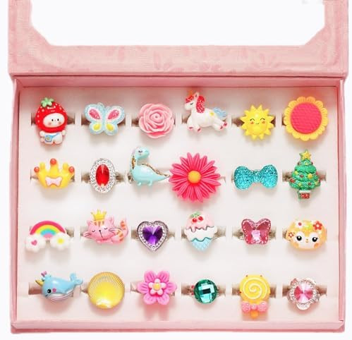 PinkSheep Little Girl Jewel Rings in Box, Adjustable, No Duplication, Girl Pretend Play and Dress... | Amazon (US)