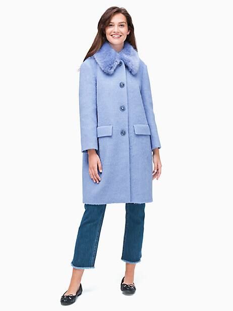 Kate Spade Wild Ones Faux Fur Trim Coat, Periwinkle Sky - 4 | Kate Spade Outlet