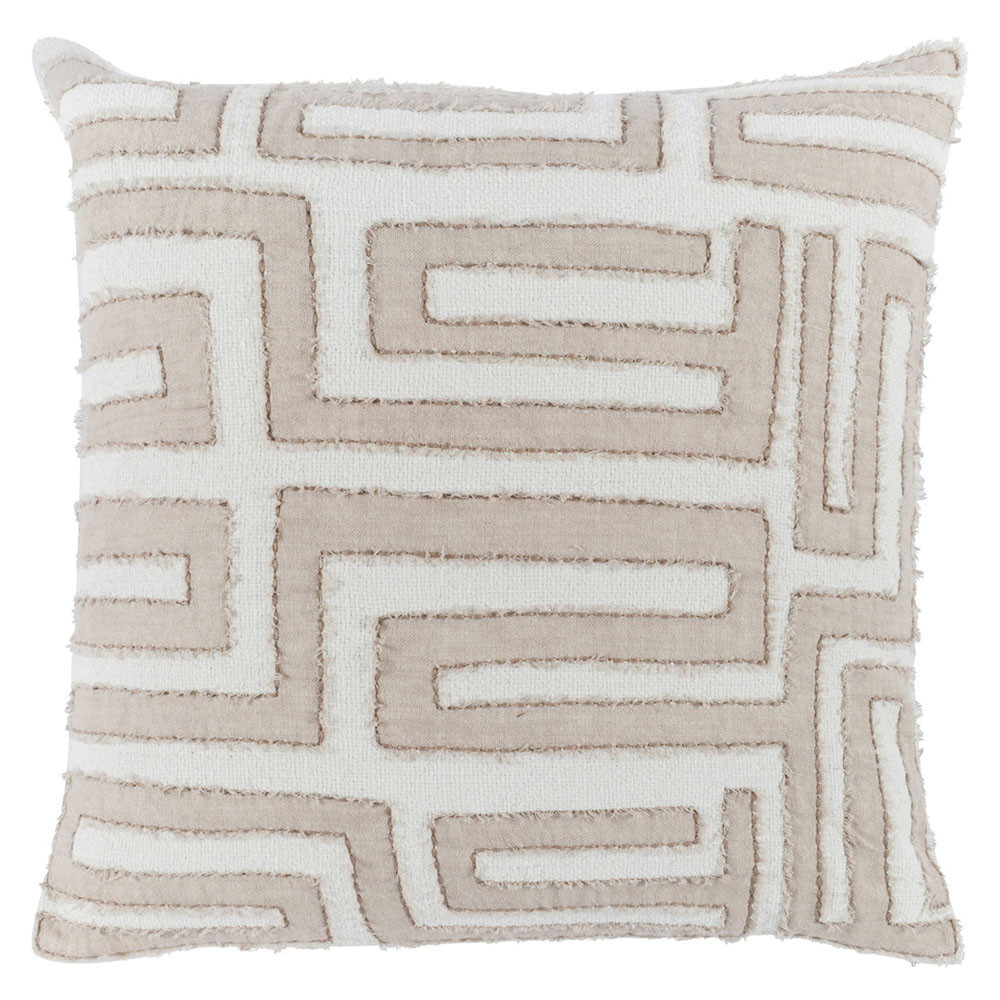 Mila Modern Classic Natural Embroidered Cotton Throw Pillow - 22x22 | Kathy Kuo Home