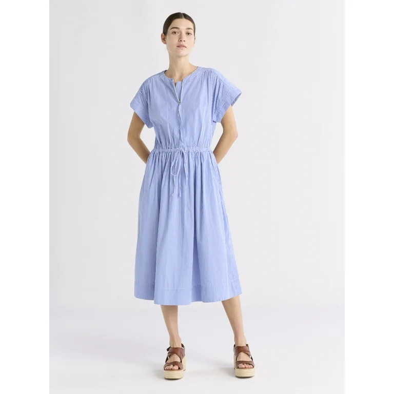 Free Assembly Women's Cotton Midi Shirtdress with Drawstring Waist, Sizes XS-XXL | Walmart (US)