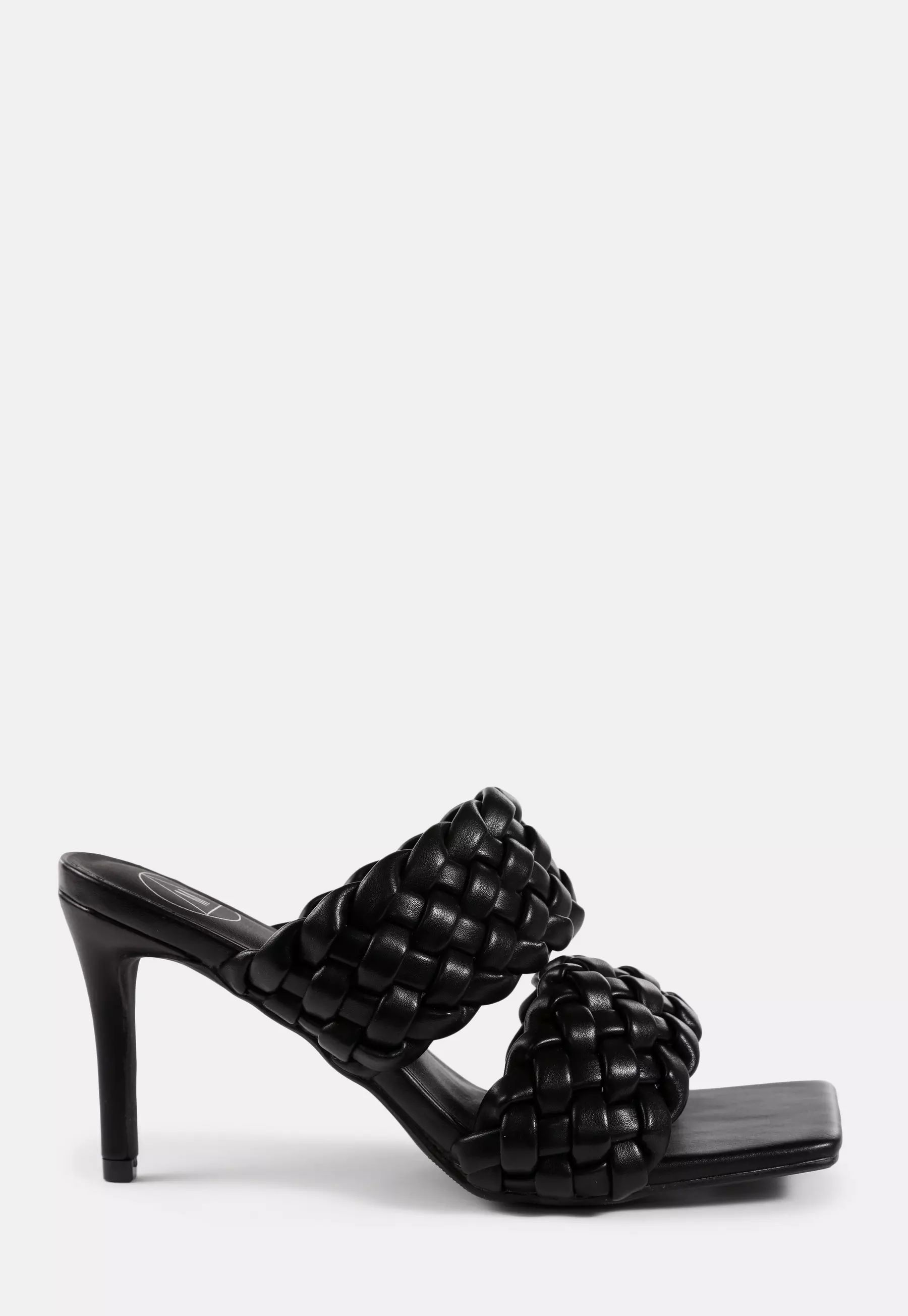 Missguided - Black Double Strap Square Toe Woven Mules | Missguided (US & CA)