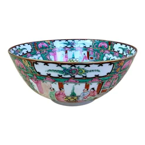 Large Rose Famille Medallion Porcelain Bowl | Chairish