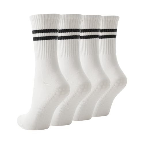 TOAMOUR 4 Pairs Womens Pilates Socks with Grips, Non Slip Yoga Socks, Athletic Crew Socks Ballet Dance Workout Sock for Women | Amazon (US)
