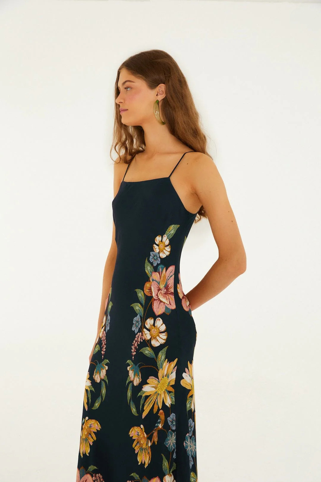 Dark Blue Maira Floral Lenzing Ecovero Viscose Maxi Dress | FARM Rio | FarmRio (US)