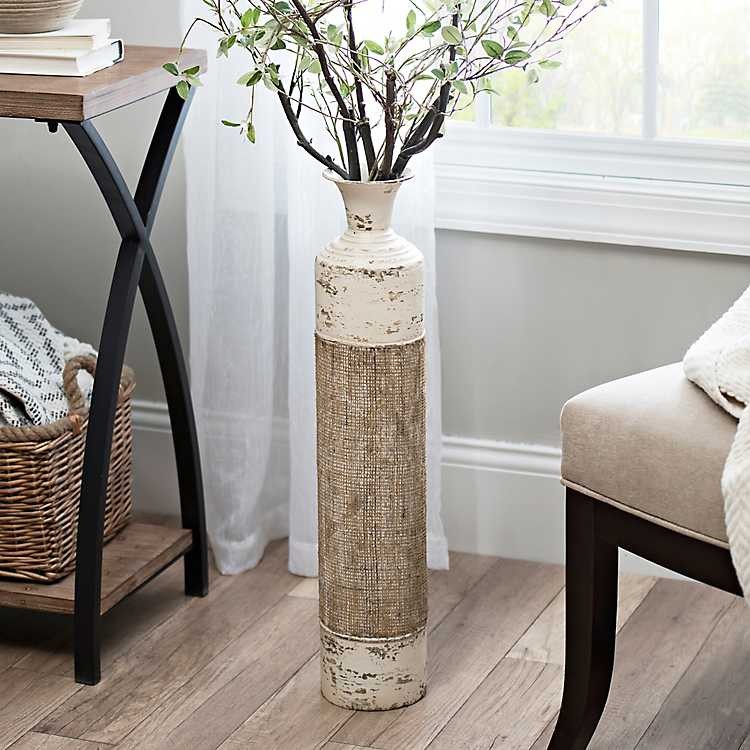 Cream Metal Burlap Vase | Kirkland's Home