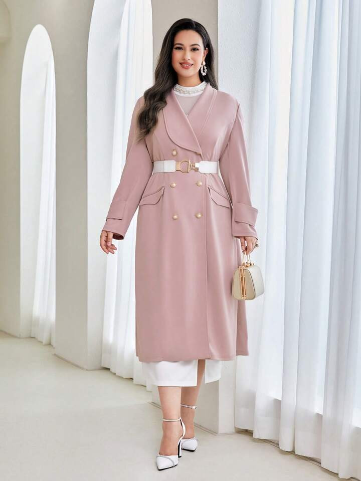 SHEIN Modely Plus Shawl Collar Double Breasted Coat Without Belt | SHEIN