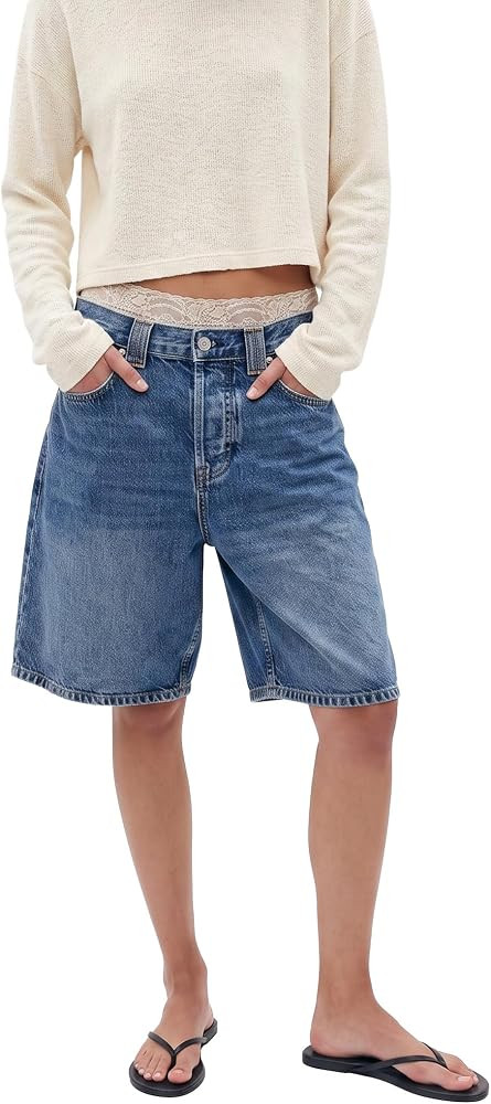 Mewunan Womens Summer Barrel Jeans Baggy Shorts 2026 Casual Mid-Low Rise Y2K Stretchy Denim Knee ... | Amazon (US)