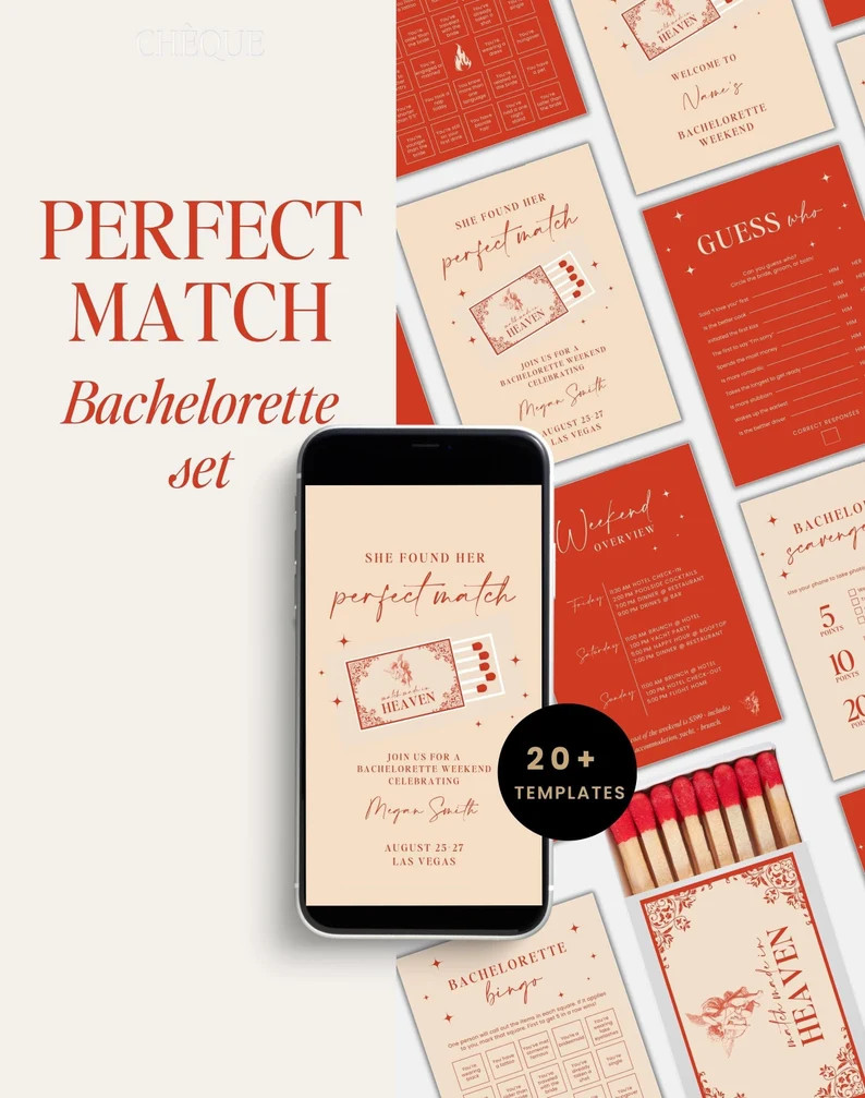 The Perfect Match Bachelorette Set Match Made in Heaven Bachelorette Invitation, Itinerary, Games... | Etsy (US)