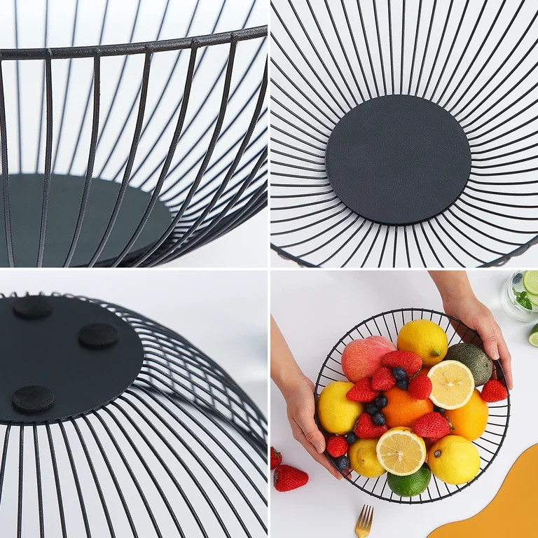ReaNea Black Metal Wire Fruit Storage Baskets, Fruit Bowl for kitchen counter(Round Short) - Walm... | Walmart (US)