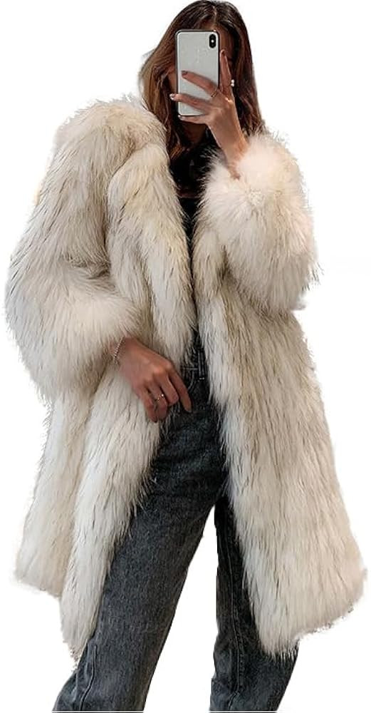 Shaggy Fluffy Faux Fur Coat Long Sleeve Long Jacket,Grey white Color Sweater, Women's Fashion Puf... | Amazon (US)