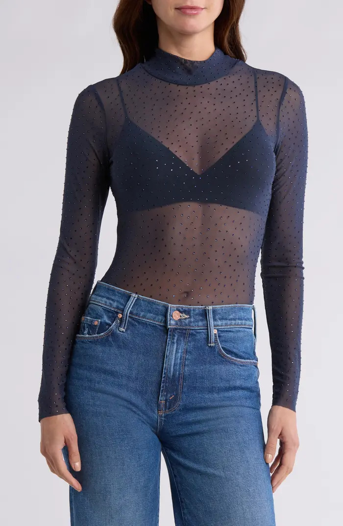 AFRM LOS ANGELES Zoe Rhinestone Long Sleeve Turtleneck Top | Nordstromrack | Nordstrom Rack