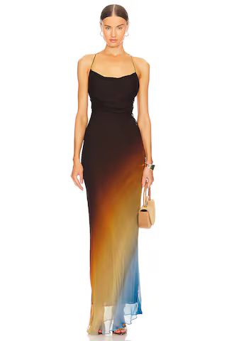 Shona Joy Ivana Lace Back Bias Maxi Dress in Chocolate & Multi from Revolve.com | Revolve Clothing (Global)