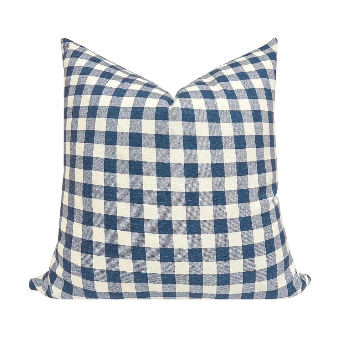 KAYDEN || Blue and White Gingham Check Pillow Cover, Blue Gingham, Gingham Pillow, Check Pillow, ... | Etsy (US)