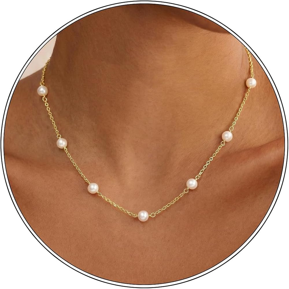 VRIUA Pearl Necklaces for Women - 14k Gold Plated Dainty Pearl Necklace with CZ Diamond Minimalis... | Amazon (US)