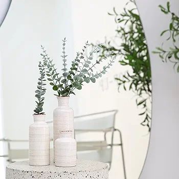 Eyamumo Ceramic Vase for Dcor Set of 3 with 9PCS Artificial Eucalyptus Stems Decor Large Small Ce... | Amazon (US)