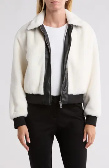 Vigoss Faux Fur Crop Bomber Jacket in Creme at Nordstrom Rack, Size Medium | Nordstrom Rack