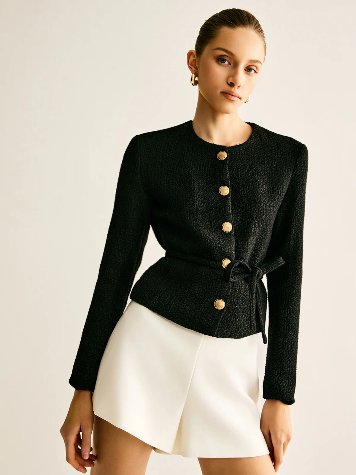 Rope-Belted Button Blazer | Commense