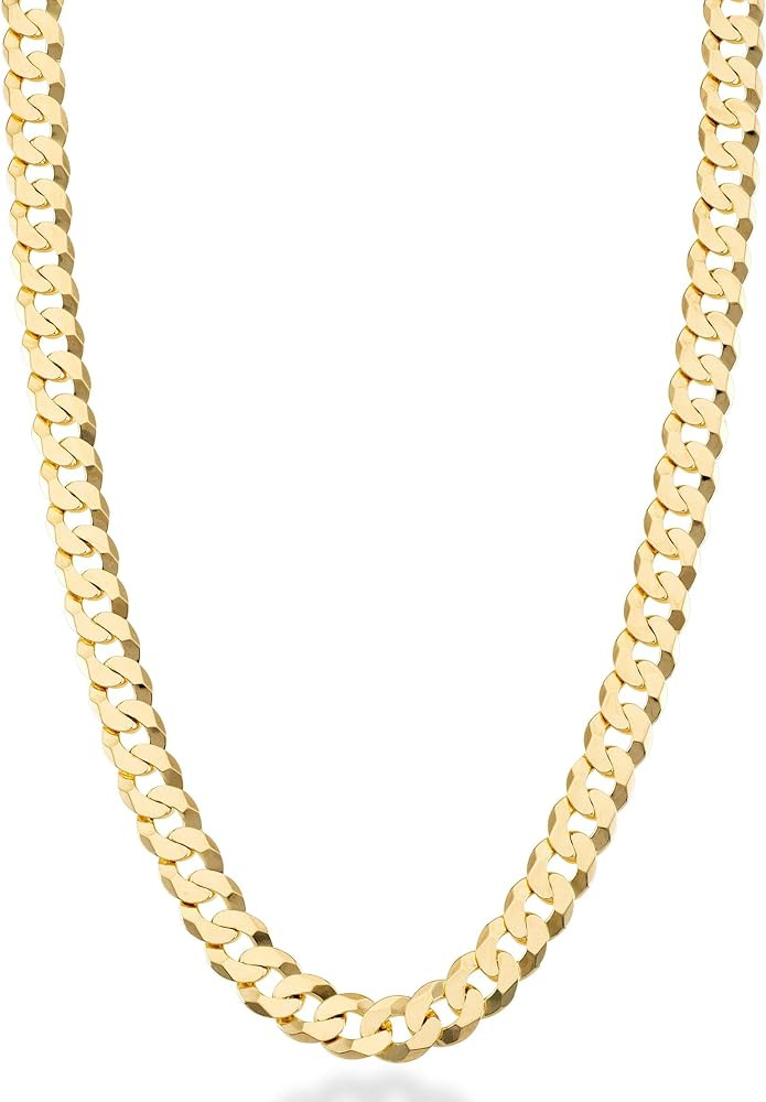 Miabella Solid 18K Gold Over Sterling Silver Italian 7mm Diamond-Cut Cuban Link Curb Chain Neckla... | Amazon (US)