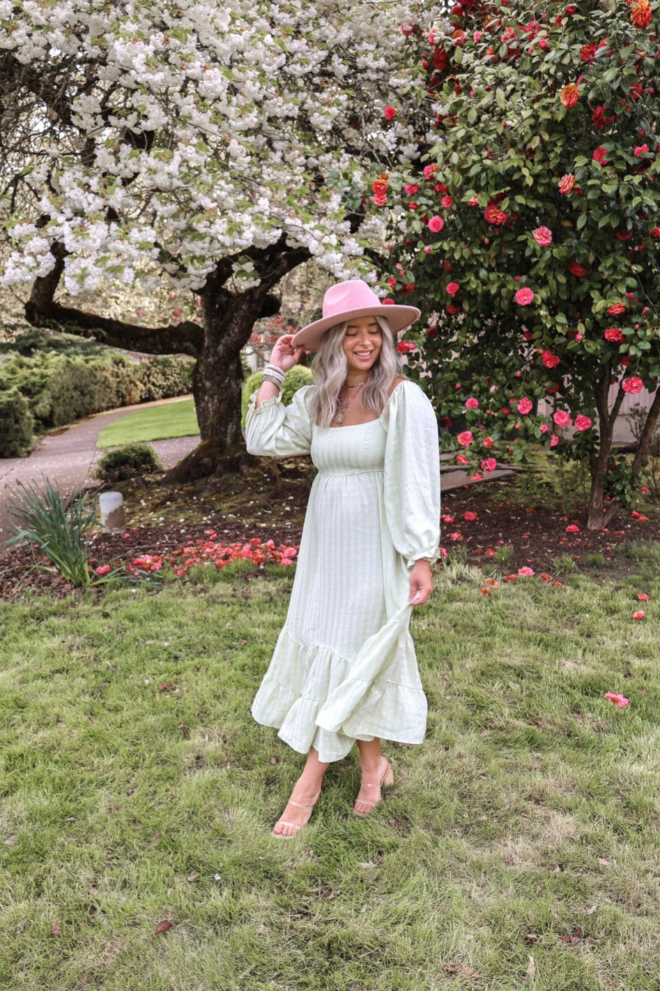 Mother’s Day outfit inspo, Green sleeved midi dress, pink fedora. Boho style. 

Pink blush code: MICAH.JULIET25OFF for 25% off Sitewide 🤩

Dress: size small
Shoes: tts size 6 

#LTKSeasonal #LTKunder100 #LTKsalealert