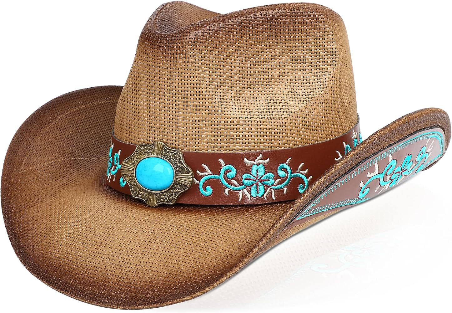 Cowboy Hat,Cowgirl hat,Brown/Black Cowboy Hats for Women Men Straw Wide with Shapeable Brim Cowbo... | Amazon (US)