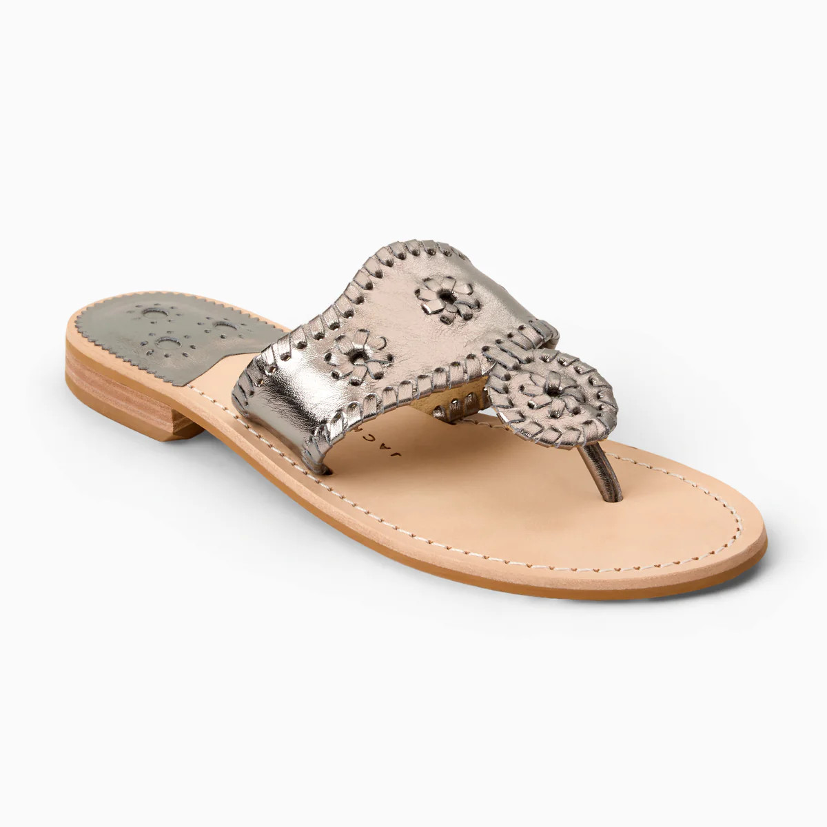 Jack Rogers Jacks Flat Sandal — Anthracite Metallic Nappa Leather | Jack Rogers