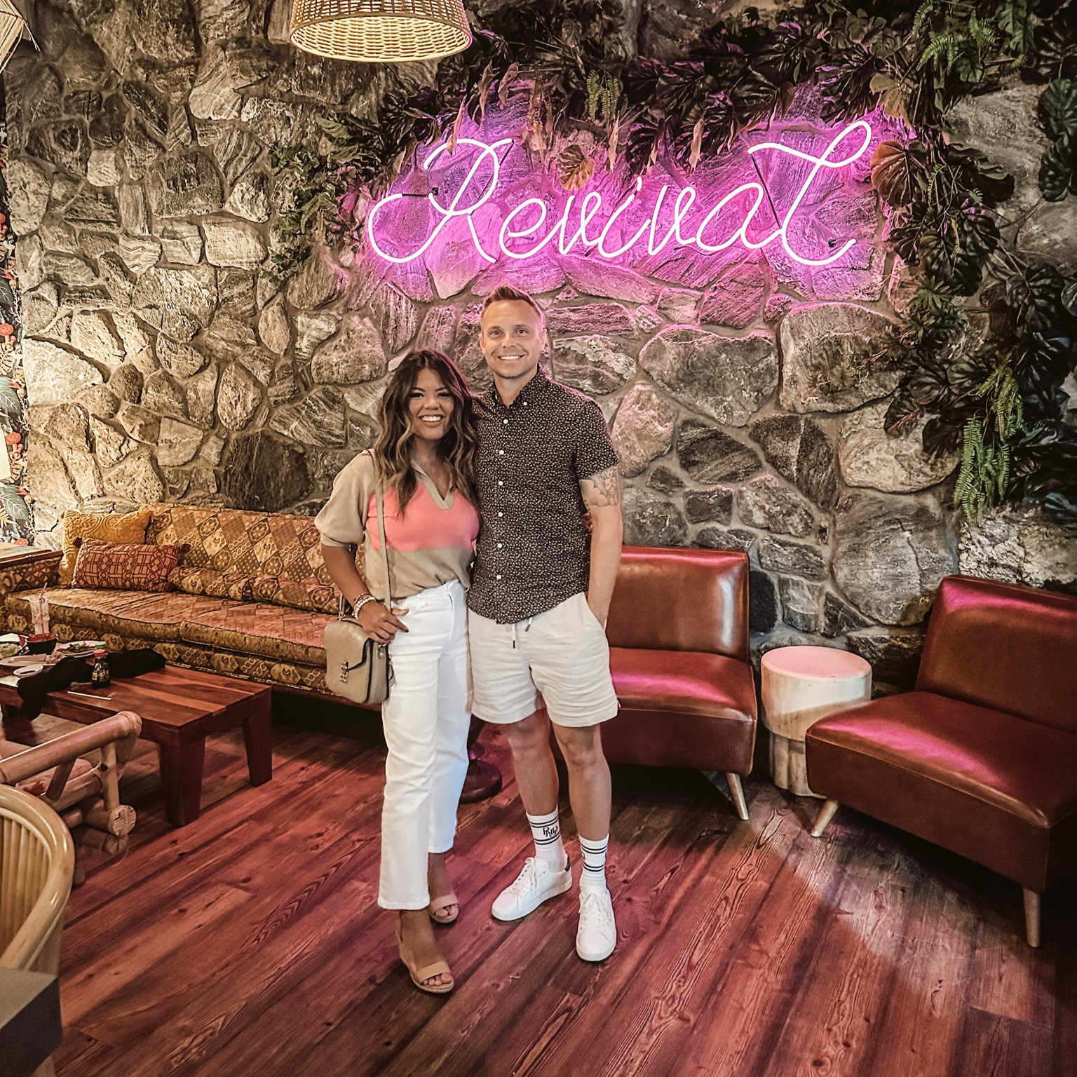 Date night attire!  White jeans that are Good American brand from Ever Eve!  (Wearing a size 4 & I’m 5’2”)  wedge heels.  This rugby polo top is out of stock but I linked some other options.  Blaine is wearing a casual button down shirt from Jcrew with his Palm Angels white sneakers and linen shorts from Express.

#LTKsalealert #LTKmens #LTKworkwear