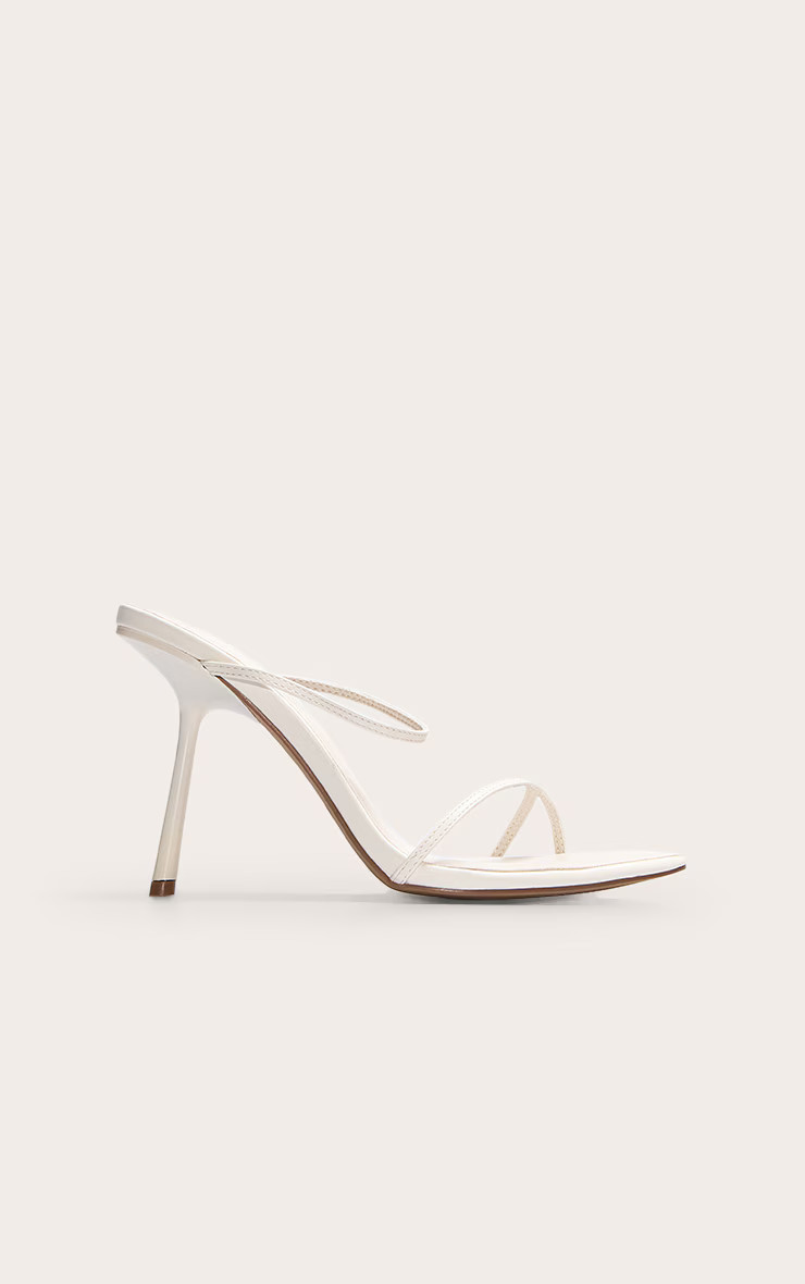 Cream Pu Round Toe Strap High Stiletto Heeled Mules | PrettyLittleThing US