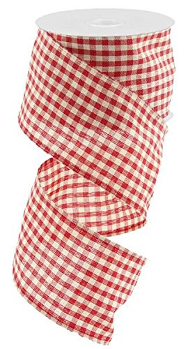 Primitive Gingham Check Wired Edge Ribbon, 10 Yards (Red, Beige, 2.5") | Amazon (US)