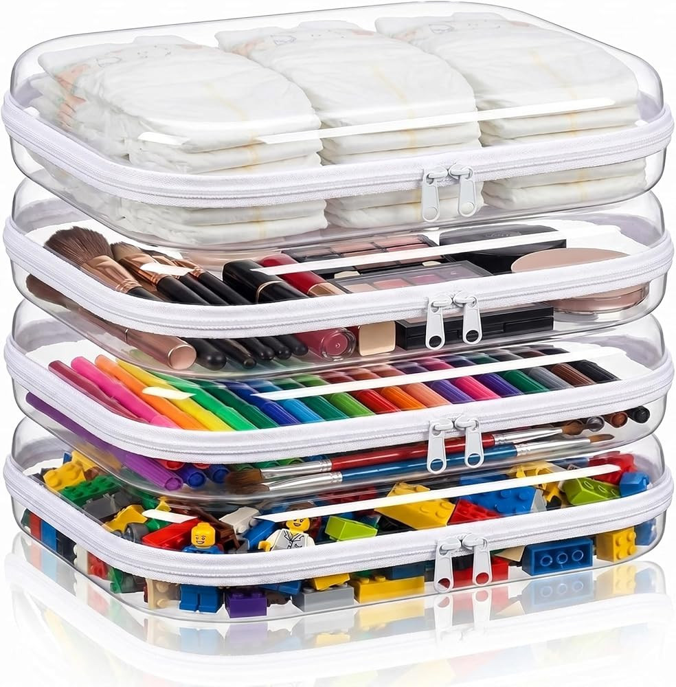 Amazon.com: HQAUT Clear Hard Shell Zipper Case, 4 Pack Diaper Bag Organizer Pouches, Toiletry Bag... | Amazon (US)
