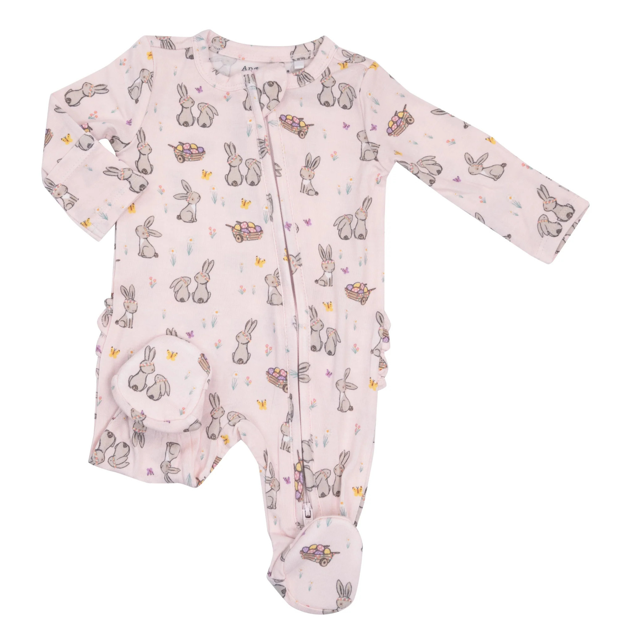 Ruffle Zip Footie, Pink Bunnies | SpearmintLOVE