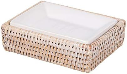 Kouboo La Jolla Rattan Rectangular Soap Dish, White-Wash | Amazon (US)