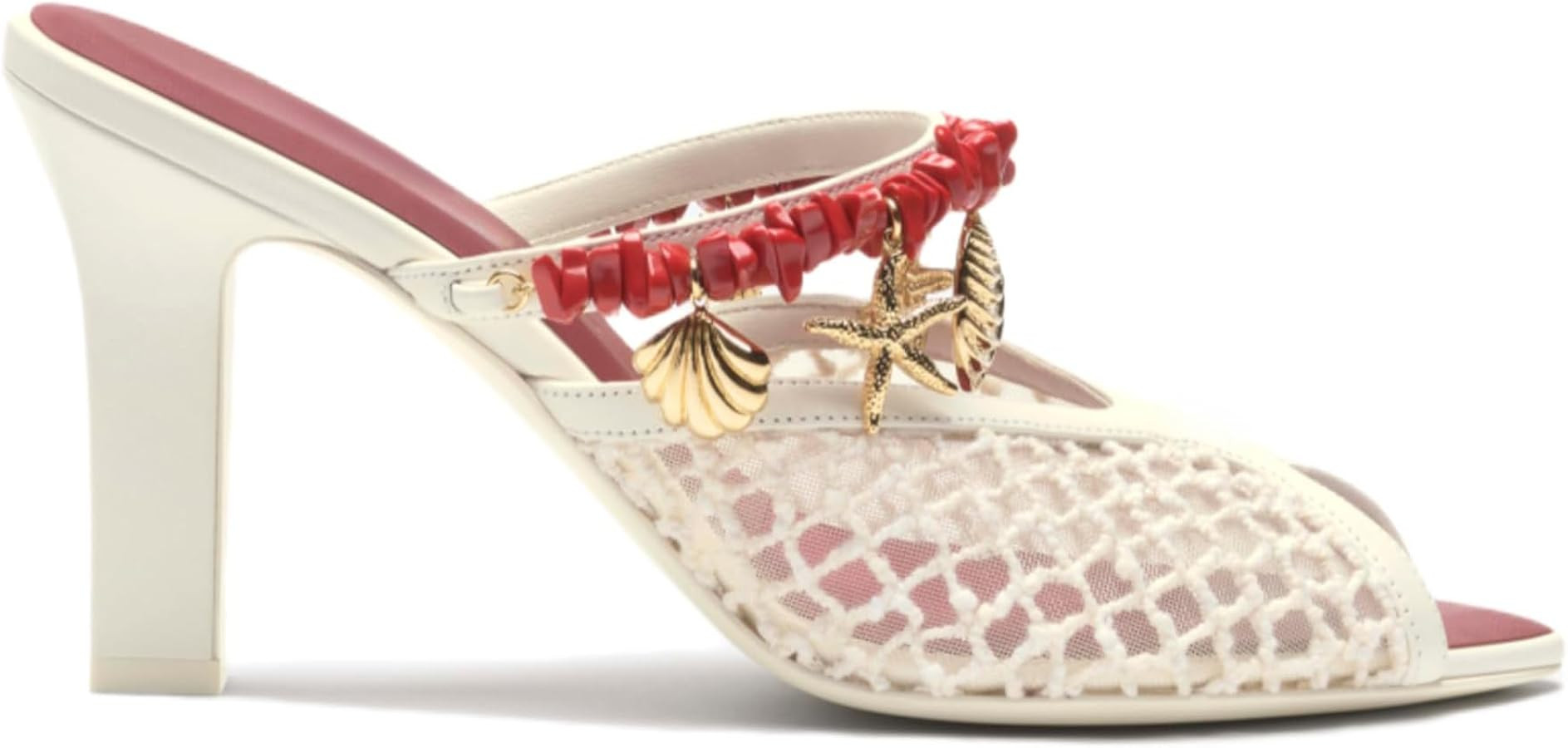 Beaded Peep Toe Block Heel Sandals for Women Mesh Shell Slip On Chunky Mules Summer Cute Beach Sl... | Amazon (US)